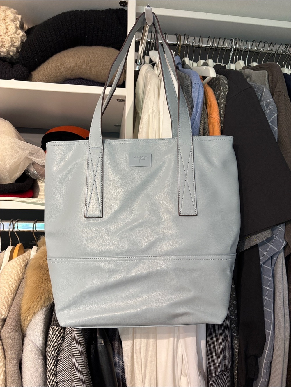 Tahari Light Blue Vegan Leather Tote Bag